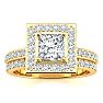 1 1/2 Carat Princess Cut Floating Pave Halo Diamond Bridal Set in 14k Yellow Gold
 Image-1
