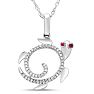 Estate Jewelry 1/10 Carat Diamond and Ruby Turtle Necklace In 14K White Gold, 18 Inches Image-1