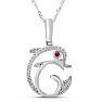 Estate Jewelry 1/10 Carat Diamond and Ruby Dolphin Necklace In 14K White Gold, 18 Inches Image-1