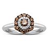 Estate Jewelry 1/2 Carat Chocolate Bar Colored Champagne Diamond Halo Ring In 14K White Gold, Size 6.5 Image-1