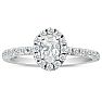 Estate Jewelry 3/4 Carat Oval Shape Halo Lab Grown Diamond Engagement Ring In 14K White Gold, Size 6 Image-1