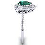 Estate Jewelry 1 Carat Pear Shape Created Emerald and Double Halo Diamond Ring In Sterling Silver, Size 5.5 Image-4