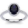 Estate Jewelry 1-1/2 Carat Oval Shape Created Sapphire and Halo Diamond Ring In Sterling Silver, Size 5 Image-1