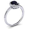 Estate Jewelry 1-1/2 Carat Oval Shape Created Sapphire and Halo Diamond Ring In Sterling Silver, Size 5 Image-2
