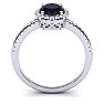 Estate Jewelry 1-1/2 Carat Oval Shape Created Sapphire and Halo Diamond Ring In Sterling Silver, Size 5 Image-3