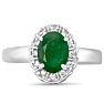 Estate Jewelry 1 Carat Oval Shape Emerald With Diamond Halo Ring In Sterling Silver, Size 5 Image-1