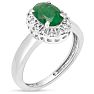 Estate Jewelry 1 Carat Oval Shape Emerald With Diamond Halo Ring In Sterling Silver, Size 5 Image-2