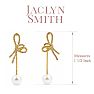 Jaclyn Smith Modern Bow Pearl Drop Earrings In Gold Image-2