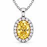 Estate Jewelry 1.80 Carat Lab Grown Canary Yellow Diamond Halo Necklace In 14K White Gold Image-1