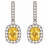 Estate Jewelry 3 Carat Lab Grown Canary Yellow Diamond Halo Drop Earrings In 14K White Gold Image-3