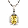 Estate Jewelry 1.66 Carat Lab Grown Canary Yellow Diamond Halo Necklace In 14K White Gold Image-1
