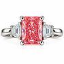 Estate Jewelry 3.28 Carat Lab Grown Radiant Fancy Pink Diamond and Trapezoid Three Stone Ring In 14K White Gold Image-1