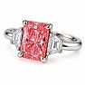 Estate Jewelry 3.28 Carat Lab Grown Radiant Fancy Pink Diamond and Trapezoid Three Stone Ring In 14K White Gold Image-3
