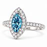 Estate Jewelry 3 Carat Lab Grown Marquise Shape Blue Diamond Halo Ring In 14K White Gold Image-3