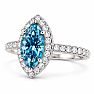 Estate Jewelry 4 Carat Lab Grown Marquise Shape Blue Diamond Halo Ring In 14K White Gold Image-3