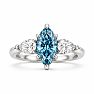 Estate Jewelry 3 Carat Lab Grown Marquise Shape Blue Diamond Three Stone Ring In 14K White Gold Image-1