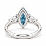 Estate Jewelry 3 Carat Lab Grown Marquise Shape Blue Diamond Three Stone Ring In 14K White Gold Image-5