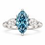 Estate Jewelry 4 Carat Lab Grown Marquise Shape Blue Diamond Three Stone Ring In 14K White Gold Image-1