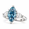 Estate Jewelry 4 Carat Lab Grown Marquise Shape Blue Diamond Three Stone Ring In 14K White Gold Image-3