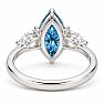Estate Jewelry 4 Carat Lab Grown Marquise Shape Blue Diamond Three Stone Ring In 14K White Gold Image-5