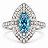 Estate Jewelry 3 Carat Lab Grown Marquise Shape Blue DIamond Double Halo Ring In 14K White Gold Image-1
