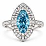 Estate Jewelry 4 Carat Lab Grown Marquise Shape Blue DIamond Double Halo Ring In 14K White Gold Image-1