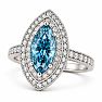 Estate Jewelry 4 Carat Lab Grown Marquise Shape Blue DIamond Double Halo Ring In 14K White Gold Image-3