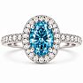 Estate Jewelry 3 Carat Lab Grown Oval Shape Blue Diamond Halo Ring In 14K White Gold Image-1