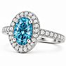 Estate Jewelry 3 Carat Lab Grown Oval Shape Blue Diamond Halo Ring In 14K White Gold Image-3