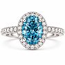 Estate Jewelry 4 Carat Lab Grown Oval Shape Blue Diamond Halo Ring In 14K White Gold Image-1
