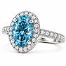 Estate Jewelry 4 Carat Lab Grown Oval Shape Blue Diamond Halo Ring In 14K White Gold Image-3