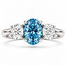 Estate Jewelry 3 Carat Lab Grown Oval Shape Blue Diamond Three Stone Ring In 14K White Gold Image-1