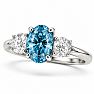Estate Jewelry 3 Carat Lab Grown Oval Shape Blue Diamond Three Stone Ring In 14K White Gold Image-3