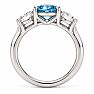 Estate Jewelry 3 Carat Lab Grown Oval Shape Blue Diamond Three Stone Ring In 14K White Gold Image-4