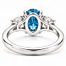 Estate Jewelry 3 Carat Lab Grown Oval Shape Blue Diamond Three Stone Ring In 14K White Gold Image-5