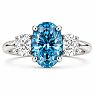 Estate Jewelry 4 Carat Lab Grown Oval Shape Blue Diamond Three Stone Ring In 14K White Gold Image-1