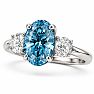 Estate Jewelry 4 Carat Lab Grown Oval Shape Blue Diamond Three Stone Ring In 14K White Gold Image-3