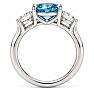 Estate Jewelry 4 Carat Lab Grown Oval Shape Blue Diamond Three Stone Ring In 14K White Gold Image-4