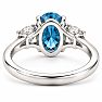Estate Jewelry 4 Carat Lab Grown Oval Shape Blue Diamond Three Stone Ring In 14K White Gold Image-5