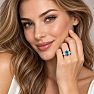 Estate Jewelry 4 Carat Lab Grown Oval Shape Blue Diamond Three Stone Ring In 14K White Gold Image-6