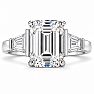 4 Carat Emerald Cut Lab Grown Diamond Three Stone Ring With Trapezoids In 14K White Gold Image-1