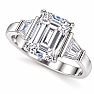 4 Carat Emerald Cut Lab Grown Diamond Three Stone Ring With Trapezoids In 14K White Gold Image-3