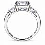 4 Carat Emerald Cut Lab Grown Diamond Three Stone Ring With Trapezoids In 14K White Gold Image-4