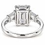 4 Carat Emerald Cut Lab Grown Diamond Three Stone Ring With Trapezoids In 14K White Gold Image-5