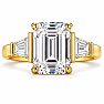 4 Carat Emerald Cut Lab Grown Diamond Three Stone Ring With Trapezoids In 14K Yellow Gold Image-1
