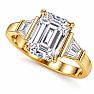 4 Carat Emerald Cut Lab Grown Diamond Three Stone Ring With Trapezoids In 14K Yellow Gold Image-3