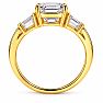 4 Carat Emerald Cut Lab Grown Diamond Three Stone Ring With Trapezoids In 14K Yellow Gold Image-4