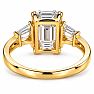 4 Carat Emerald Cut Lab Grown Diamond Three Stone Ring With Trapezoids In 14K Yellow Gold Image-5