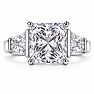 4 Carat Princess Cut Lab Grown Diamond Three Stone Ring With Trapezoids In 14K White Gold Image-1