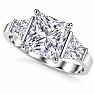 4 Carat Princess Cut Lab Grown Diamond Three Stone Ring With Trapezoids In 14K White Gold Image-3